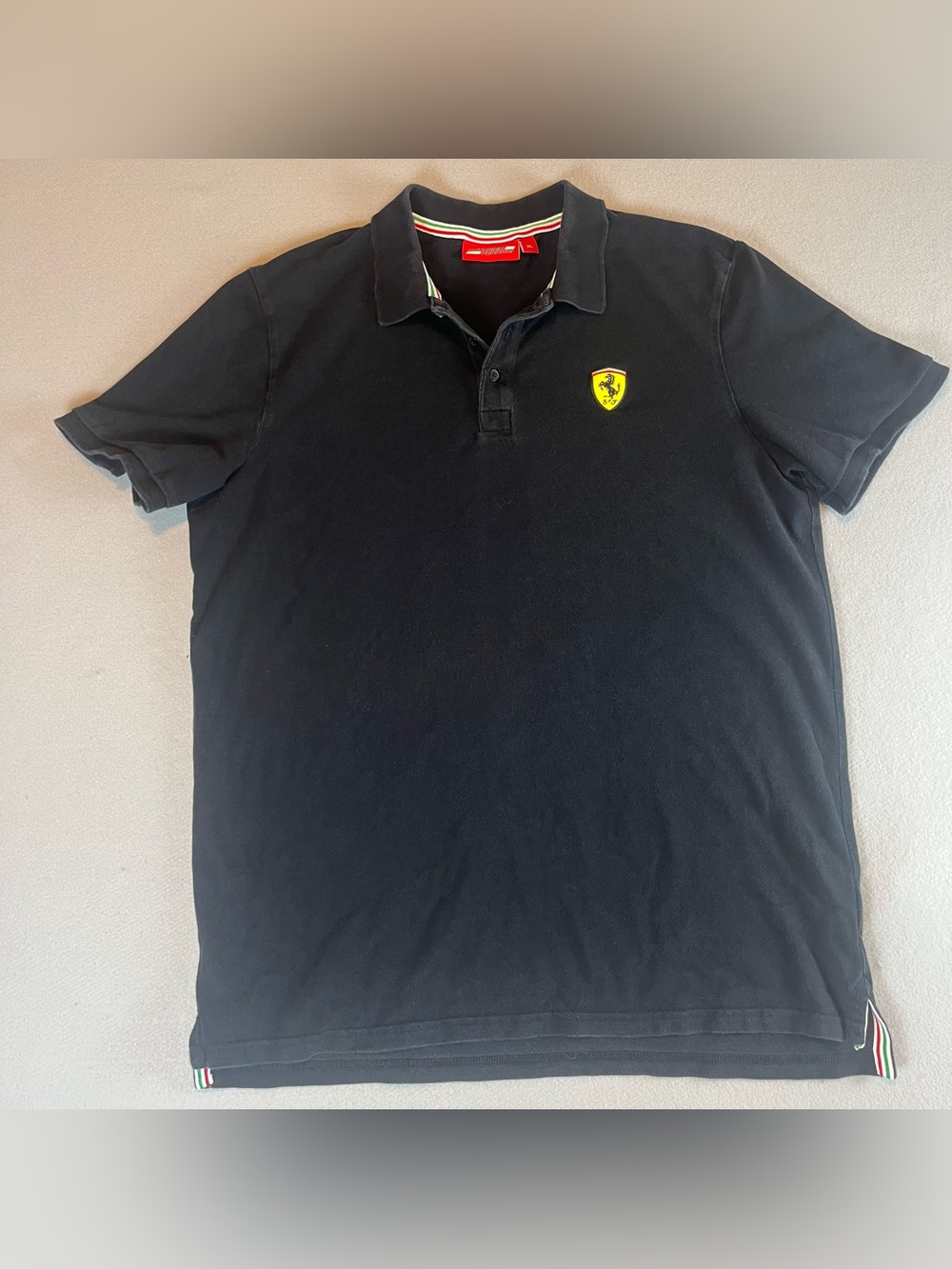 Vintage Scuderia Ferrari Polo Shirt Men's XL Black F1 Racing Italian Flag Trim